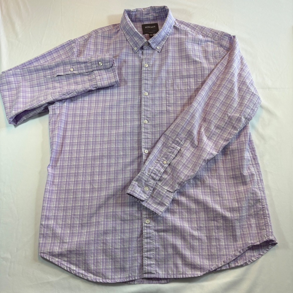 Bonobos Button Down Shirt XXL Long Purple White Plaid Standard Fit Long Sleeve - Picture 2 of 9